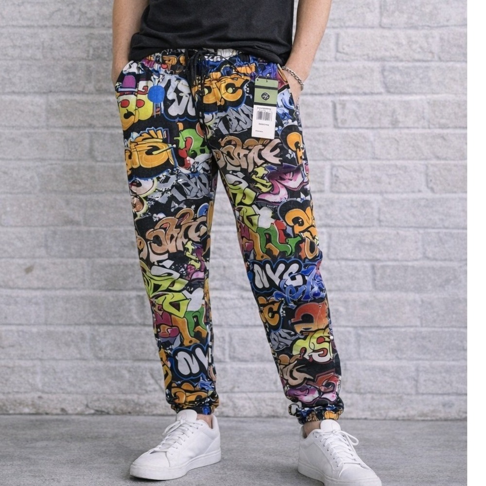 Fresh‎ Prints Graffiti Jogger Pants Mens Large Streetwear Drill Clothing Co